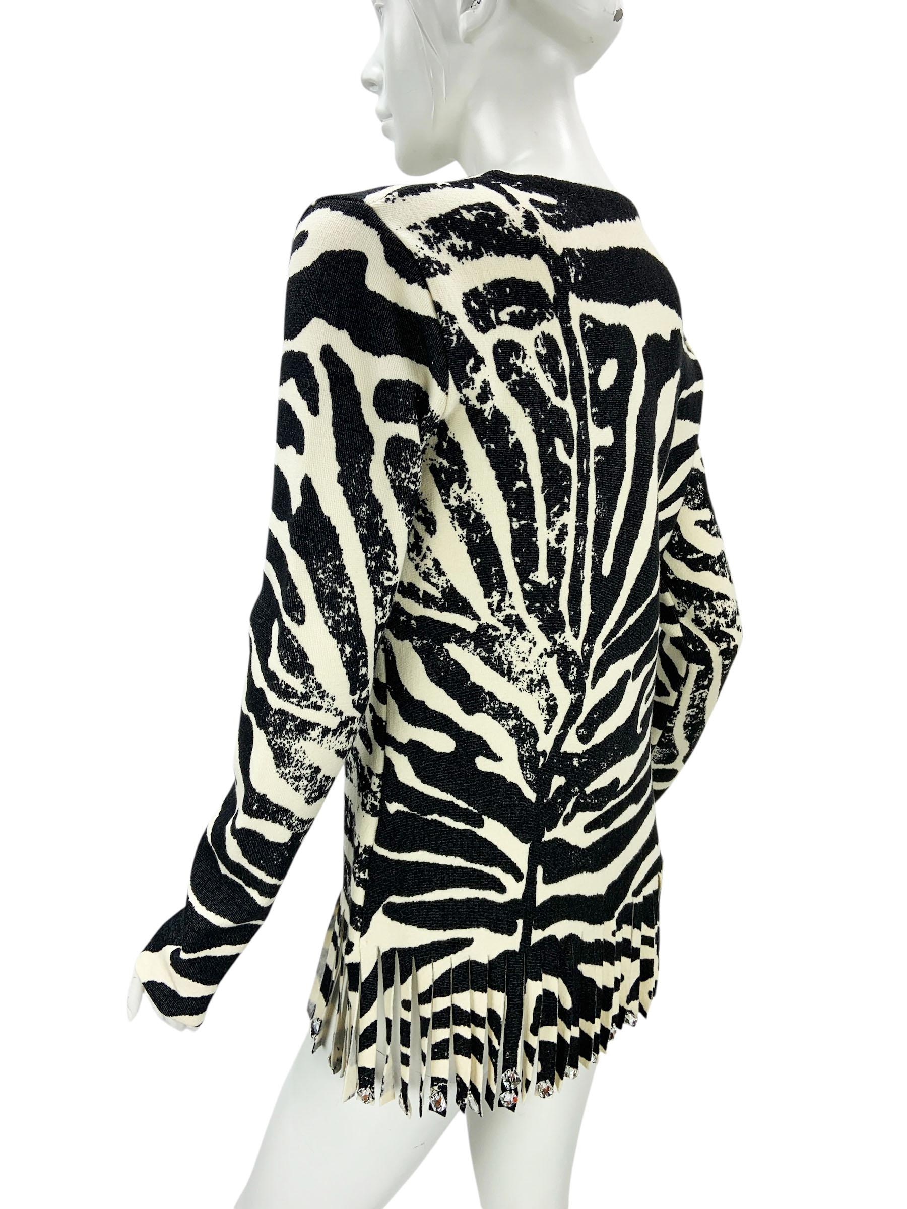 NWT Vintage Blumarine FW 2010 Swarovski Crystals Fringe Wool Cardigan It 44 US 8 Neuf - En vente à Montgomery, TX