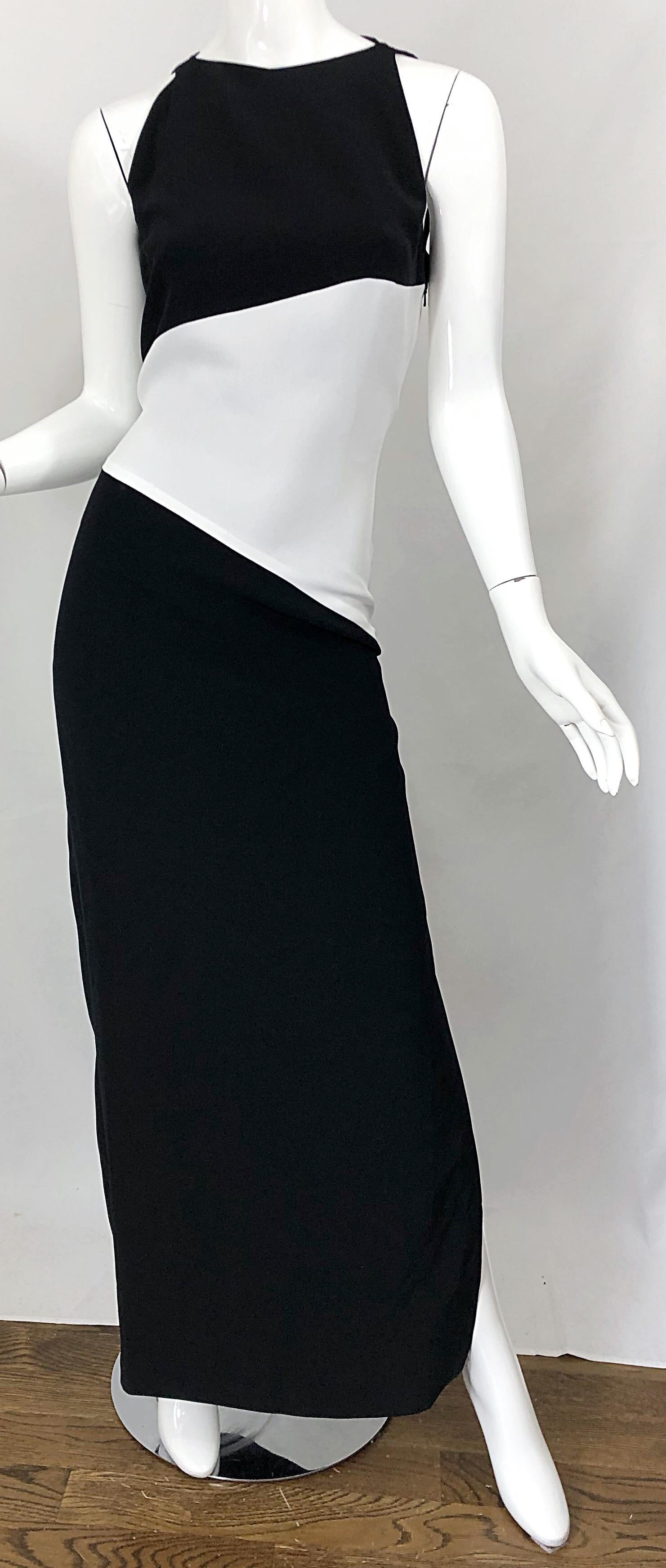 NWT Vintage Bob Mackie Size 8 Black and White Color Block Sleeveless Gown Dress For Sale 3