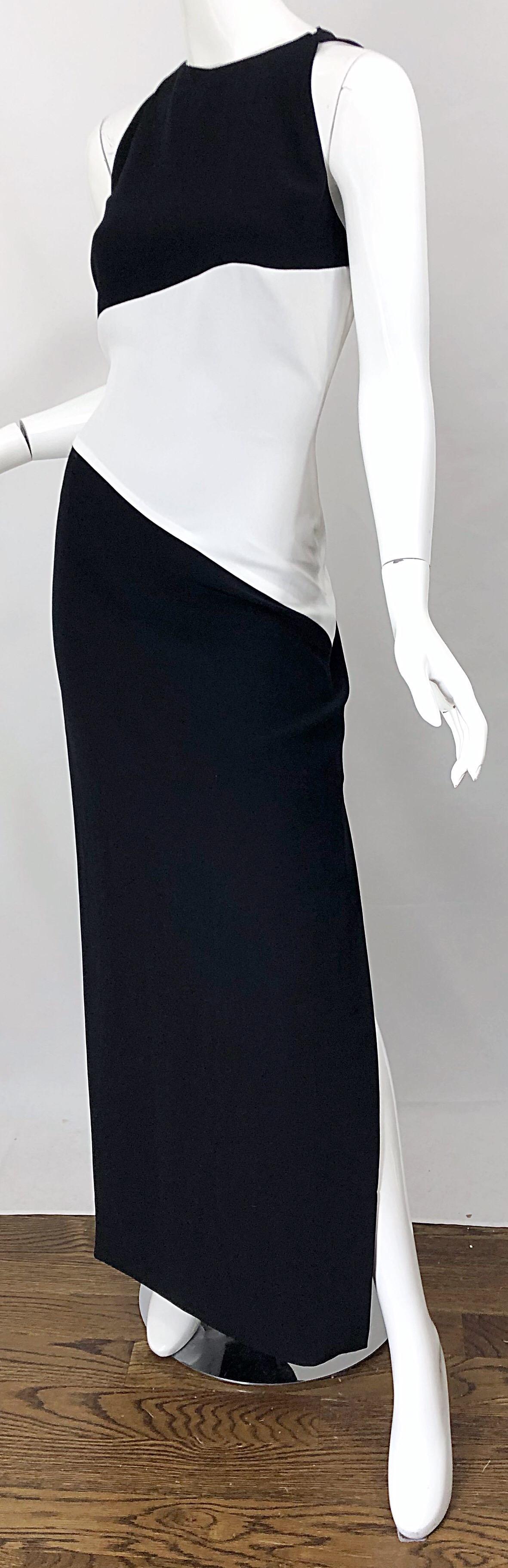 NWT Vintage Bob Mackie Size 8 Black and White Color Block Sleeveless Gown Dress For Sale 5