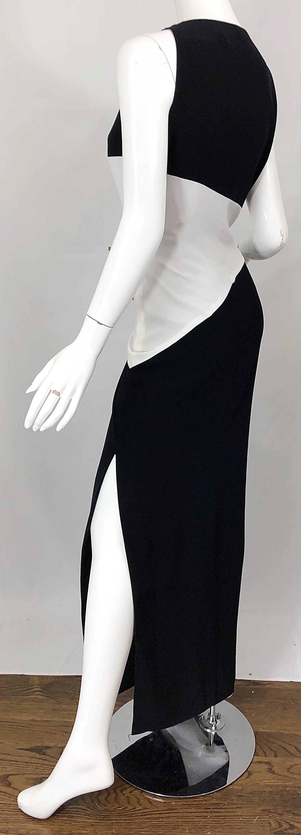 NWT Vintage Bob Mackie Size 8 Black and White Color Block Sleeveless Gown Dress For Sale 6