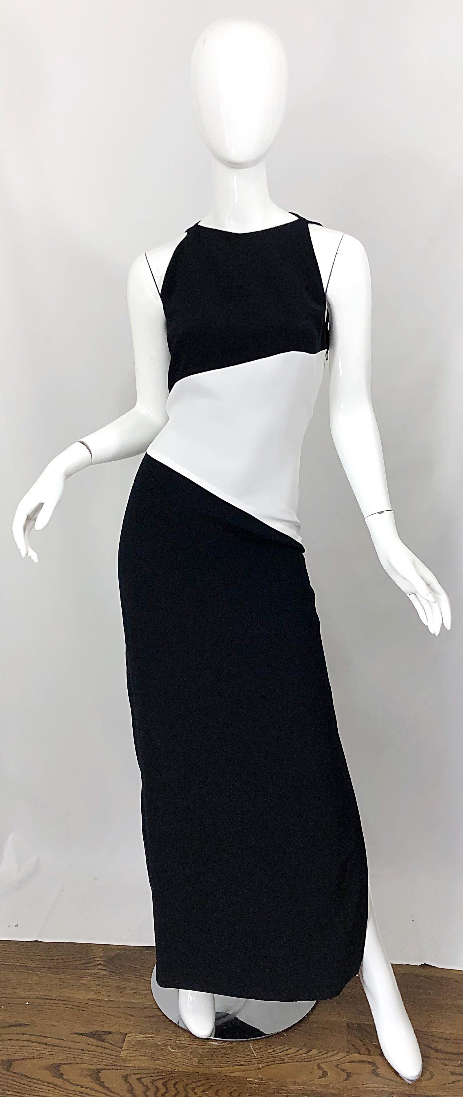 NWT Vintage Bob Mackie Size 8 Black and White Color Block Sleeveless Gown Dress For Sale 7