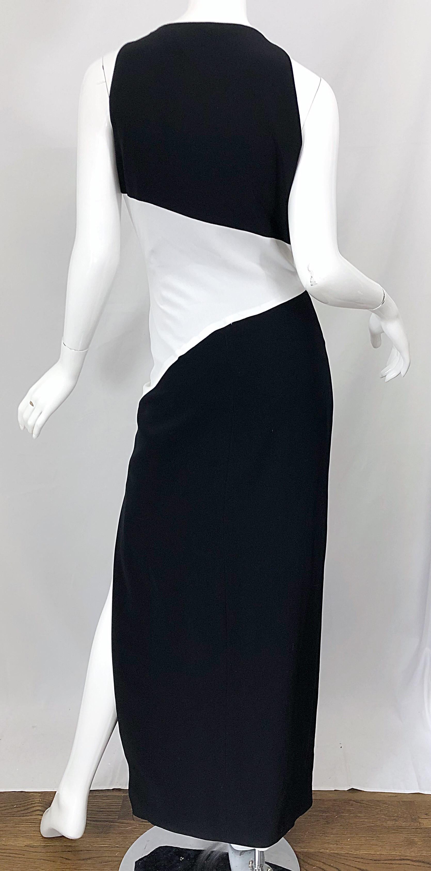 NWT Vintage Bob Mackie Size 8 Black and White Color Block Sleeveless Gown Dress For Sale 1