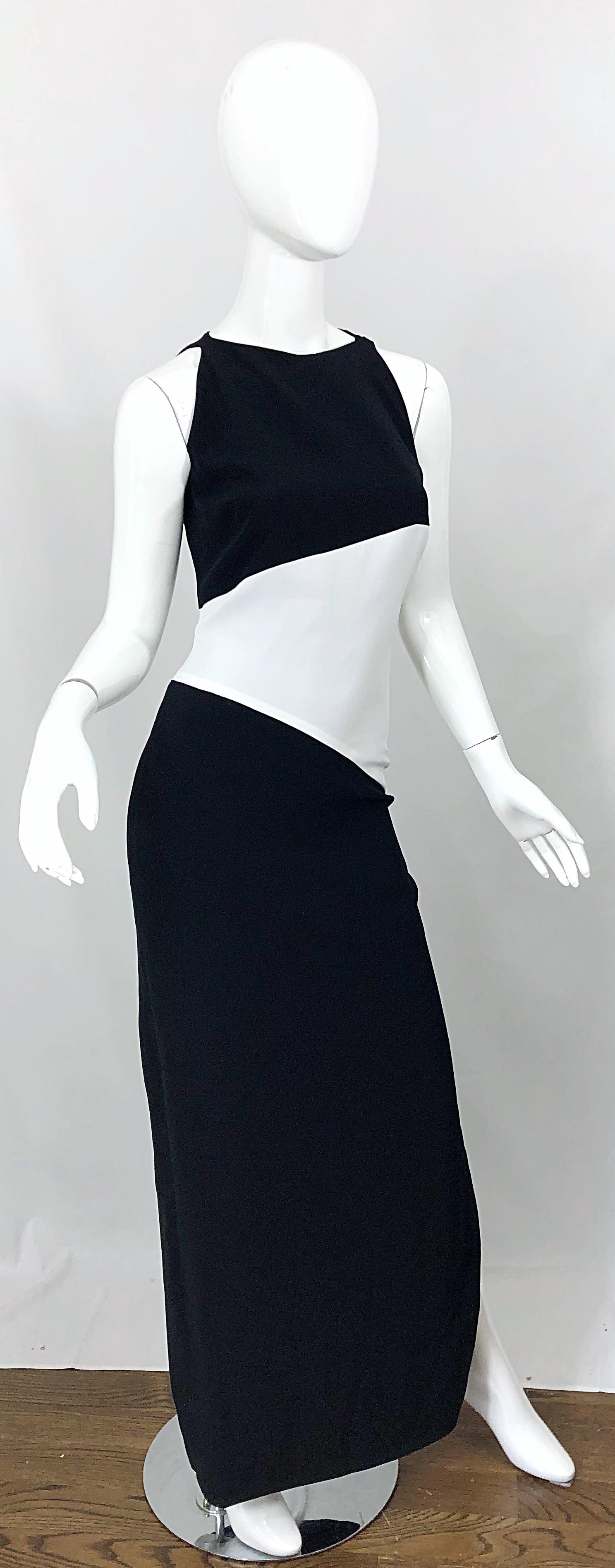 NWT Vintage Bob Mackie Size 8 Black and White Color Block Sleeveless Gown Dress For Sale 2