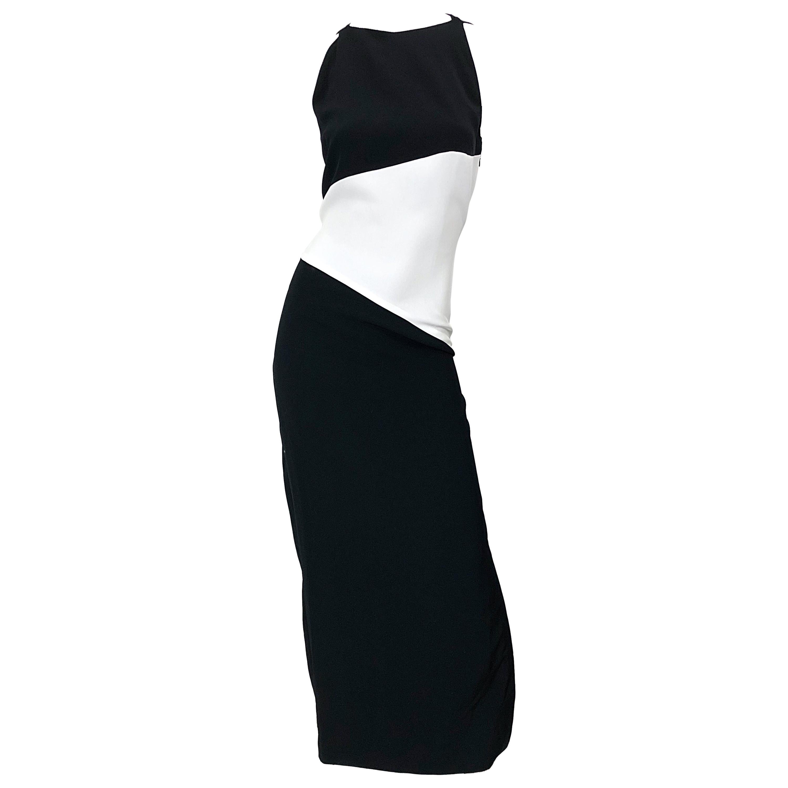 NWT Vintage Bob Mackie Size 8 Black and White Color Block Sleeveless Gown Dress For Sale