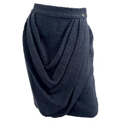NWT Vintage Chanel Size 40 Black Cotton Boucle Green Gripoix Draped Pencil Skirt