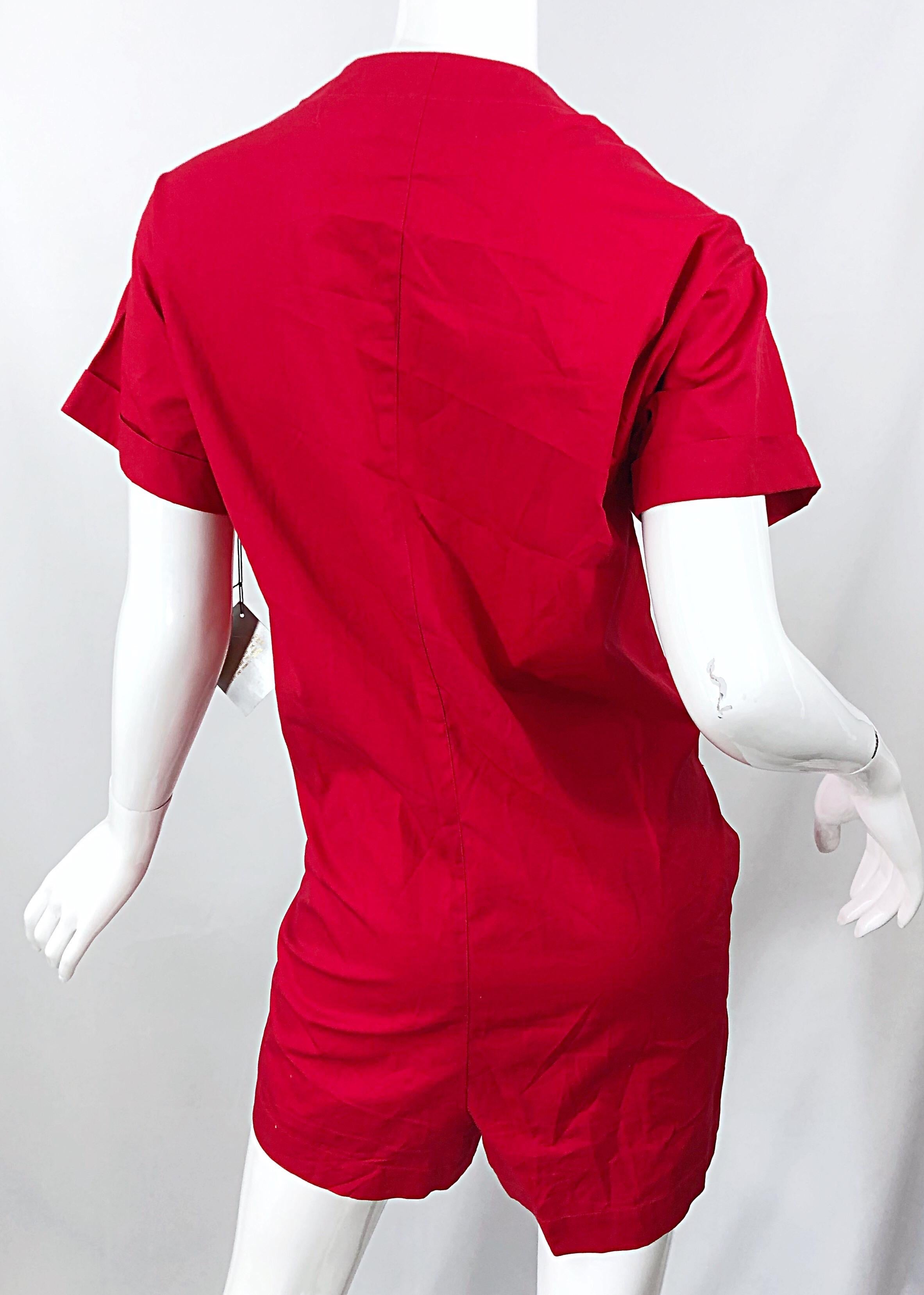 NWT Vintage Christian Dior Romper Size 14 Lipstick Red Cotton One Piece Jumpsuit For Sale 4