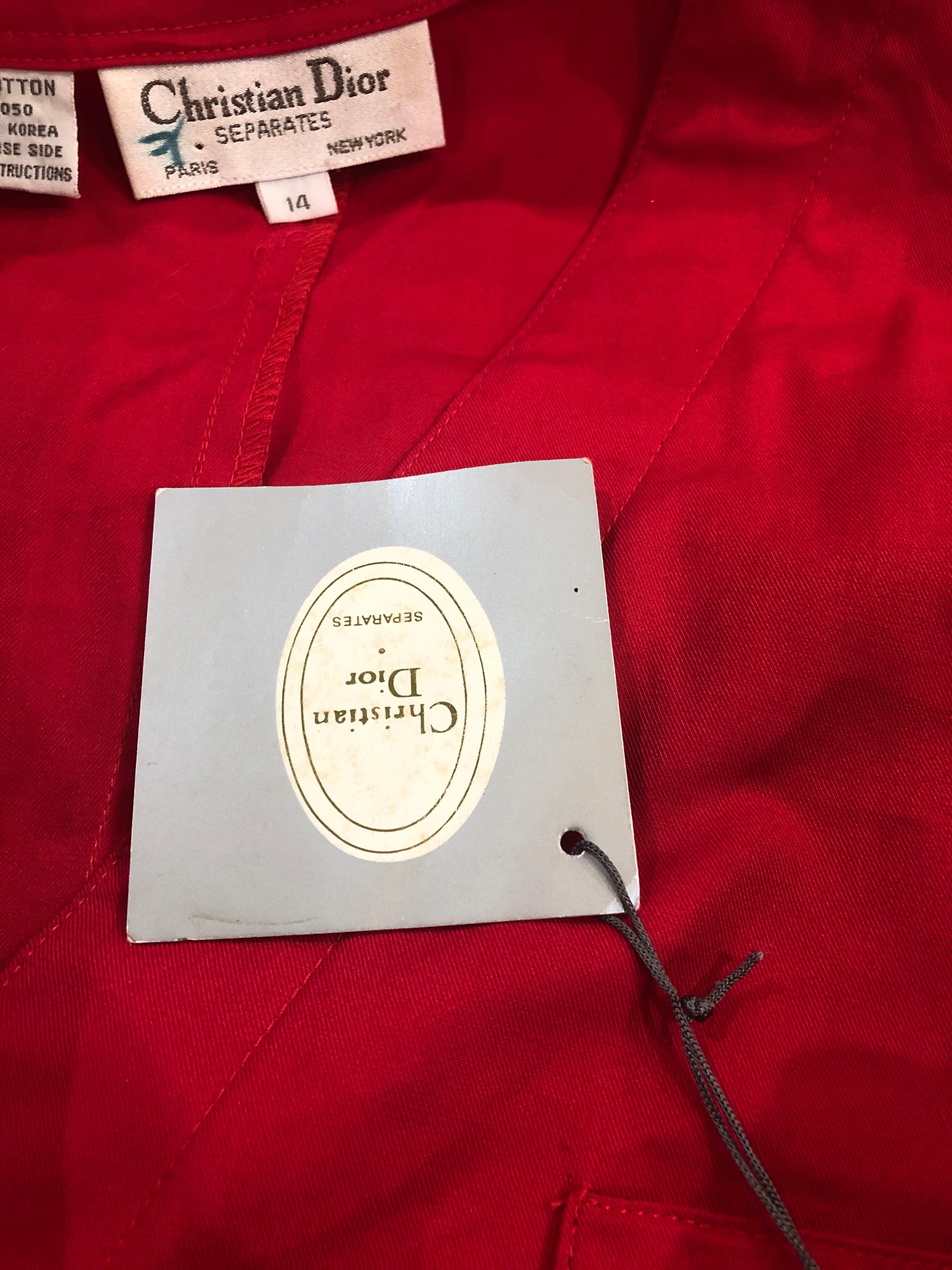 Christian Dior - Combishort rouge en coton, vintage, neuve avec étiquettes, taille 14 en vente 8