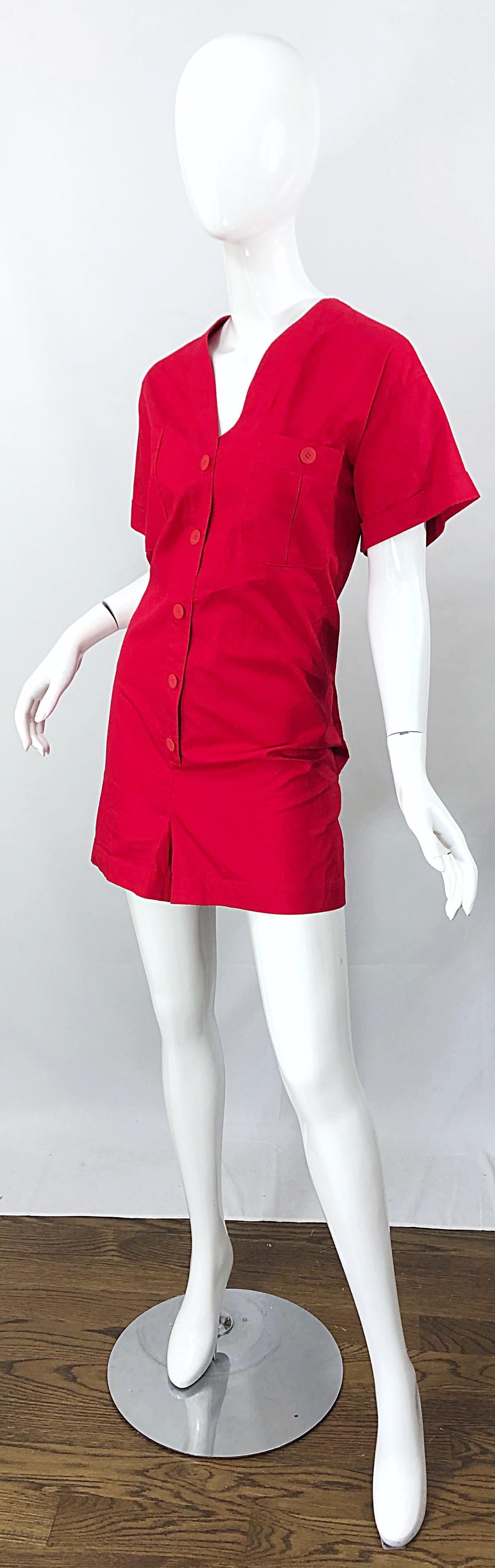Rouge Christian Dior - Combishort rouge en coton, vintage, neuve avec étiquettes, taille 14 en vente