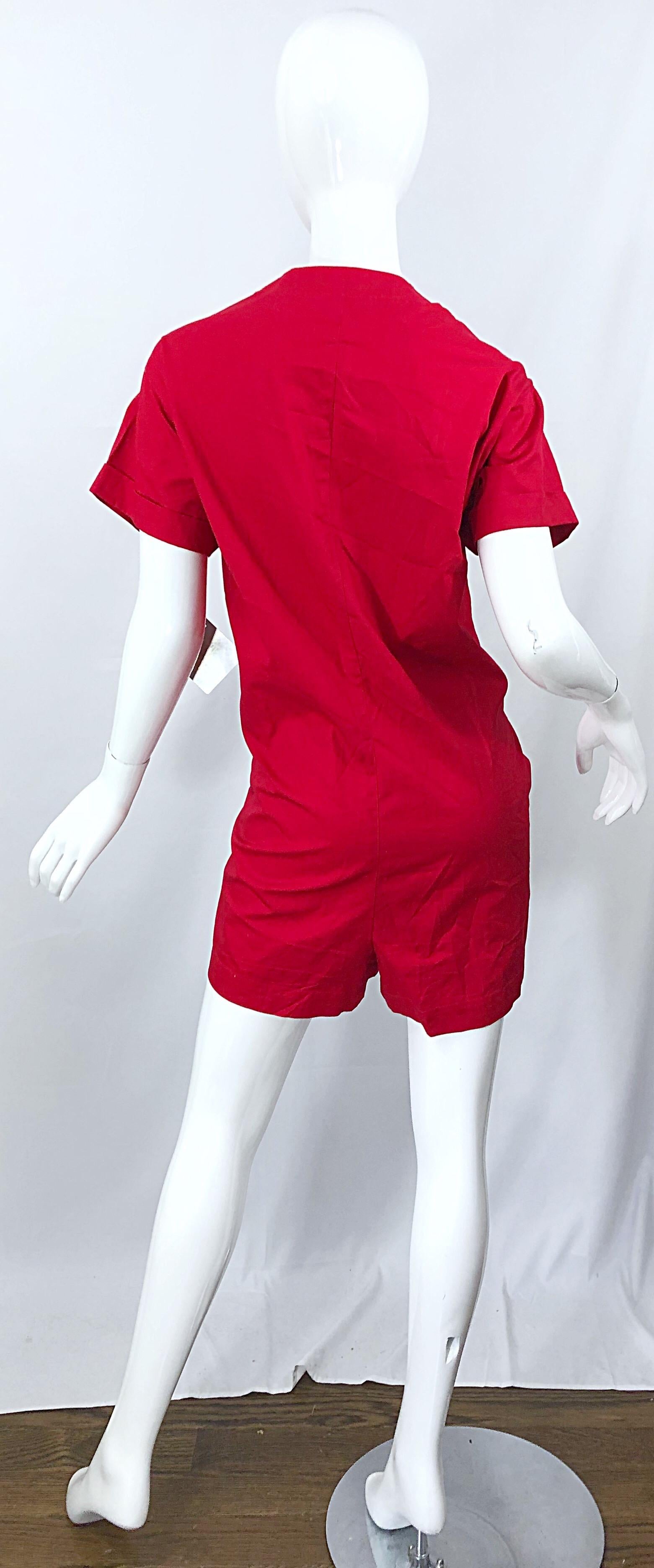 Christian Dior - Combishort rouge en coton, vintage, neuve avec étiquettes, taille 14 Pour femmes en vente