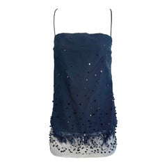 NWT Vintage Donna Karan Spring 2000 Feather Hem Sheer Mesh Sequin Camisole Top