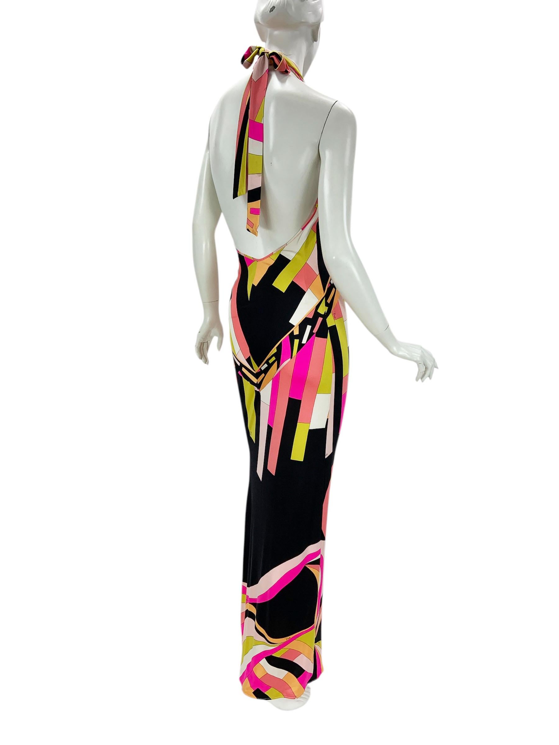 NWT Vintage Emilio Pucci Plunging Silk Print Stretch Jersey  Dress US 6 It 40 im Zustand „Neu“ im Angebot in Montgomery, TX