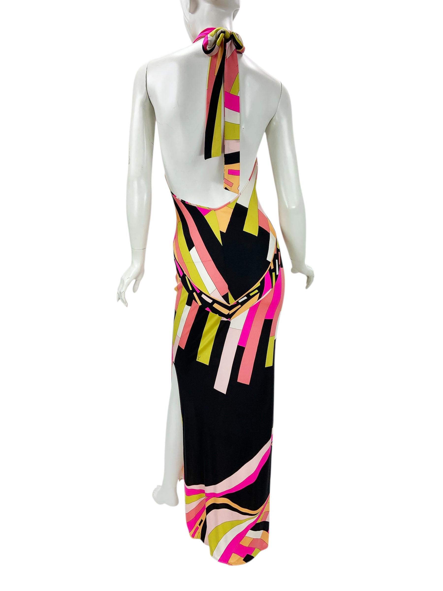 NWT Vintage Emilio Pucci Plunging Silk Print Stretch Jersey  Dress US 6 It 40 Damen im Angebot