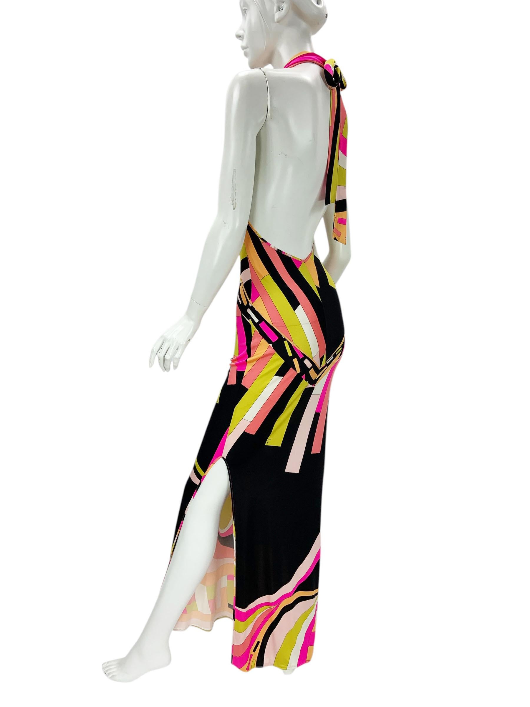NWT Vintage Emilio Pucci Plunging Silk Print Stretch Jersey  Dress US 6 It 40 im Angebot 1