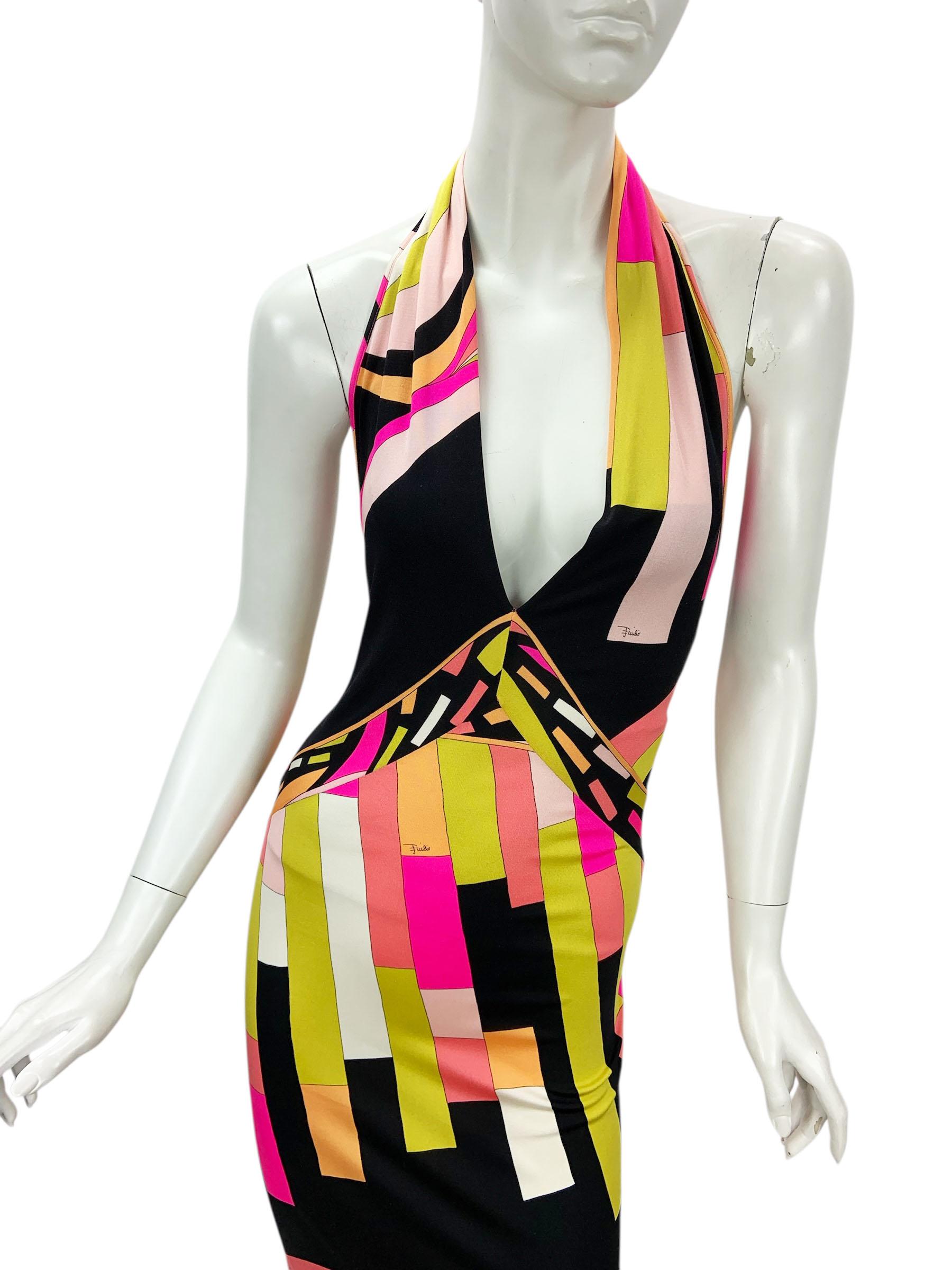 NWT Vintage Emilio Pucci Plunging Silk Print Stretch Jersey  Dress US 6 It 40 im Angebot 2