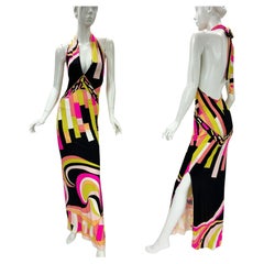 NWT Vintage Emilio Pucci Plunging Silk Print Stretch Jersey  Dress US 6 It 40