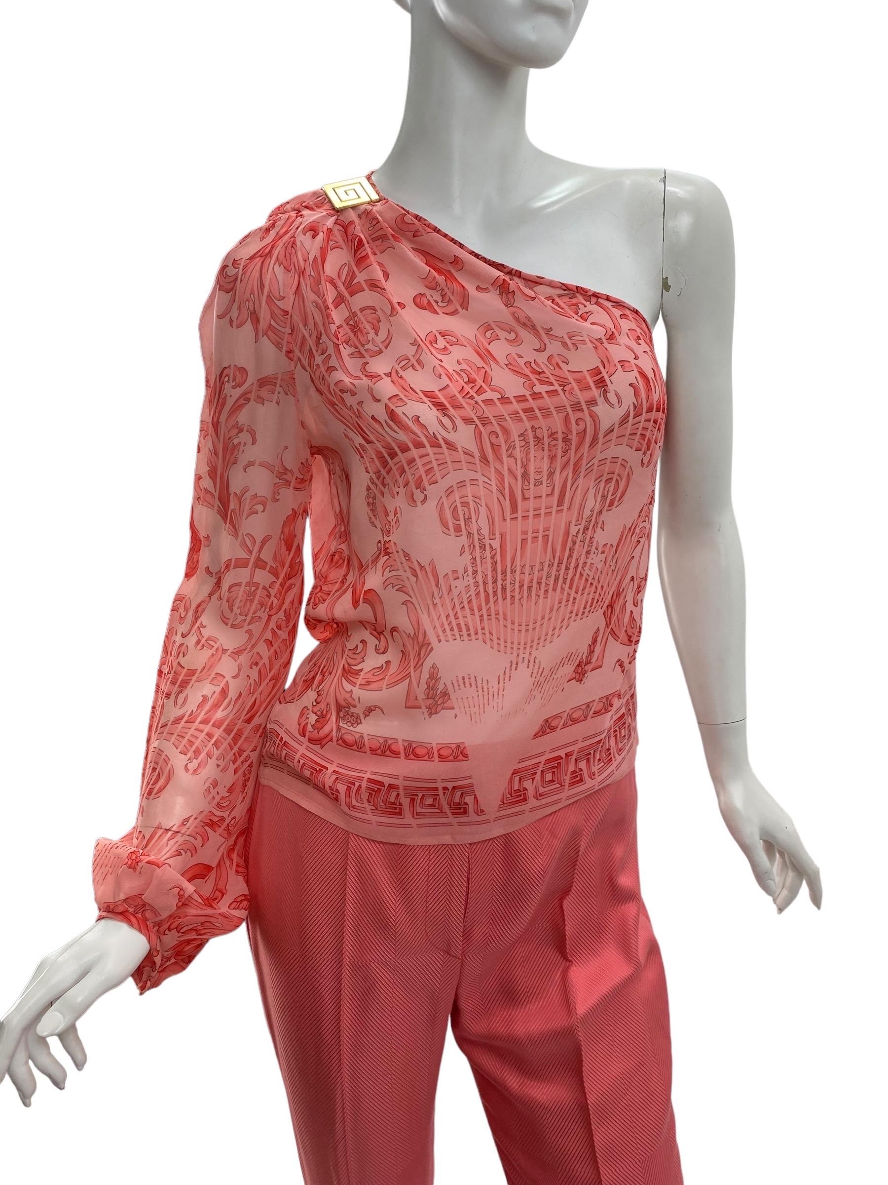 Costume pantalon italien 3 pièces en soie rose vintage Gianni Versace Couture, Taille 42, Neuf avec étiquette  Pour femmes en vente