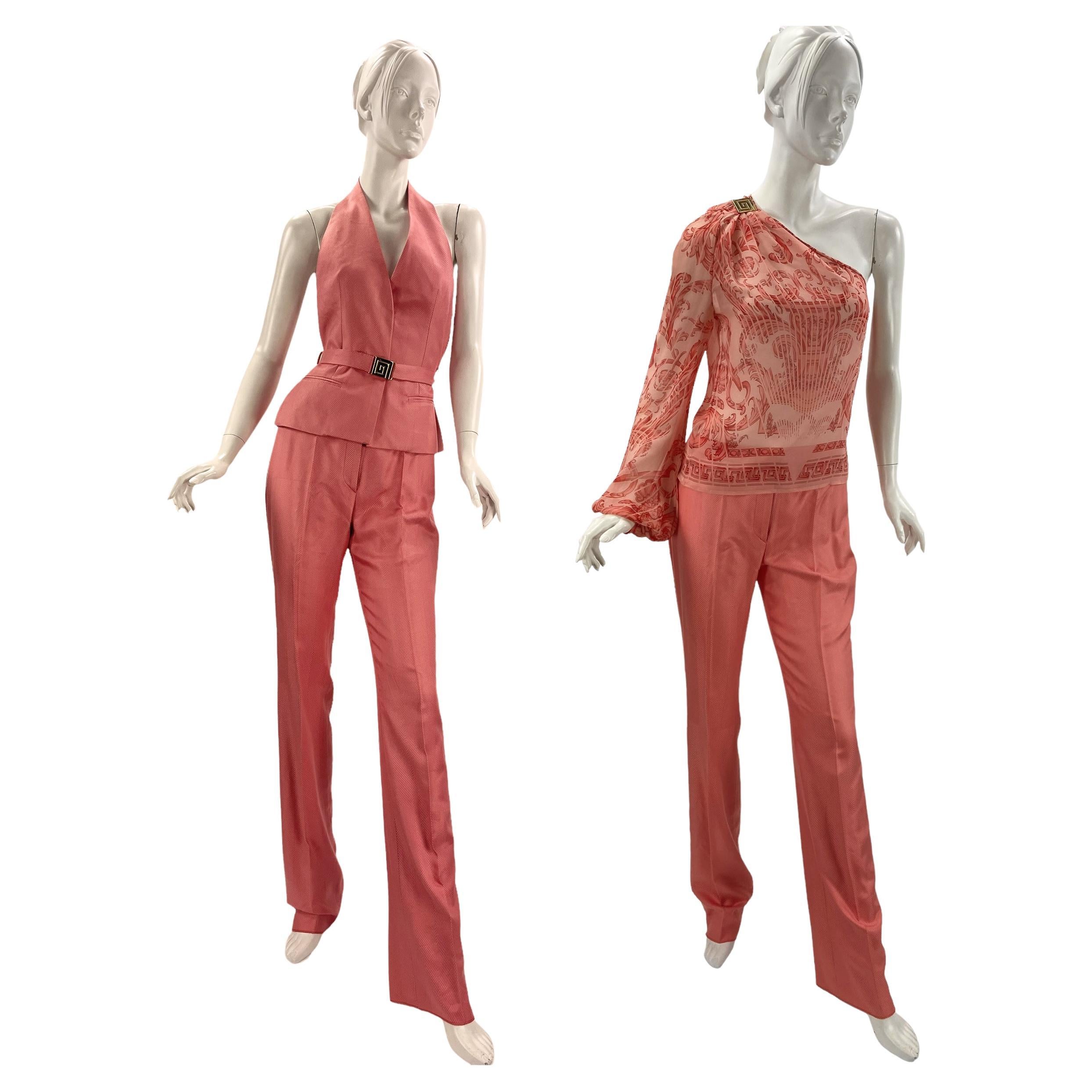 Costume pantalon italien 3 pièces en soie rose vintage Gianni Versace Couture, Taille 42, Neuf avec étiquette  en vente
