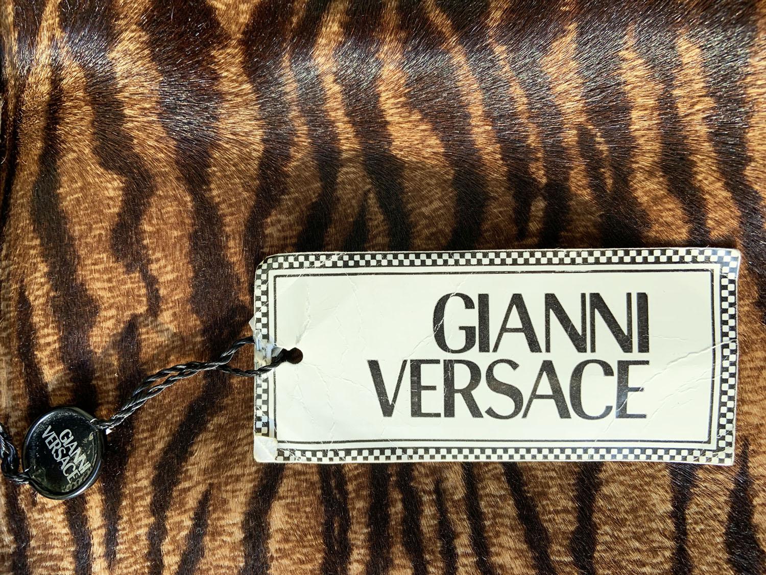 NWT Vintage Gianni Versace Zebra Print Fur Leather Men's Coat Italian 56  US 46 For Sale 12
