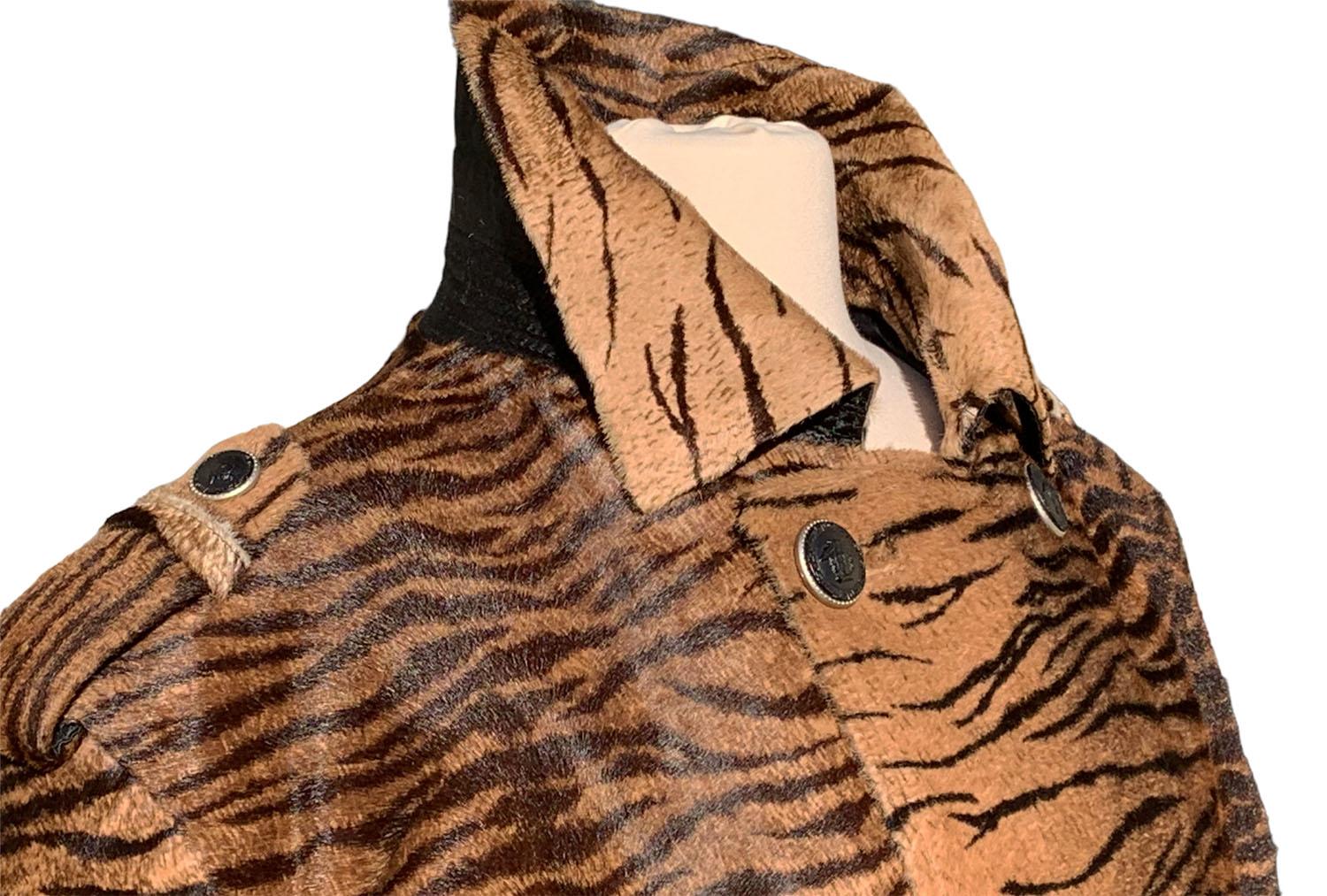 NWT Vintage Gianni Versace Zebra Print Fur Leather Men's Coat Italian 56  US 46 For Sale 2
