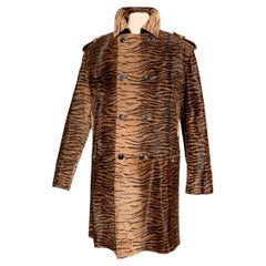 NWT Vintage Gianni Versace Zebra Print Fur Leather Men's Coat Italian 56  US 46