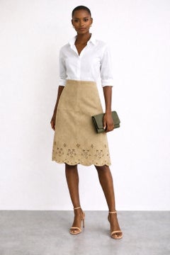 NWT Vintage Michael Kors 2000s Size 6 Suede Grommet Scalloped Hem Skirt Khaki