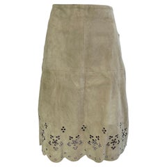 NWT Vintage Michael Kors 2000s Size 6 Suede Grommet Scalloped Hem Skirt Khaki