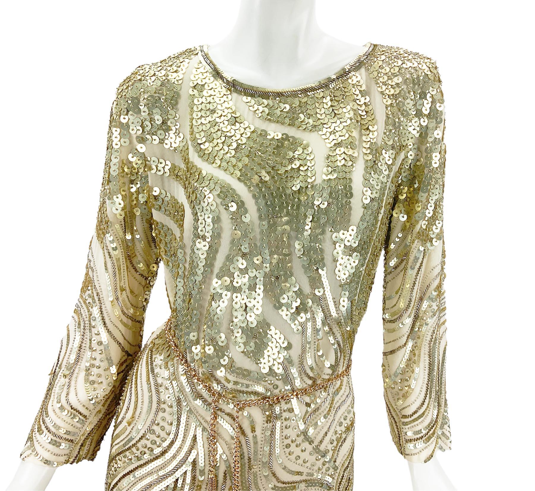 NEU Vintage Oscar de la Renta F/S 2011 Seide Mini Nudefarbenes Abendkleid mit Pailletten US 8 im Angebot 1