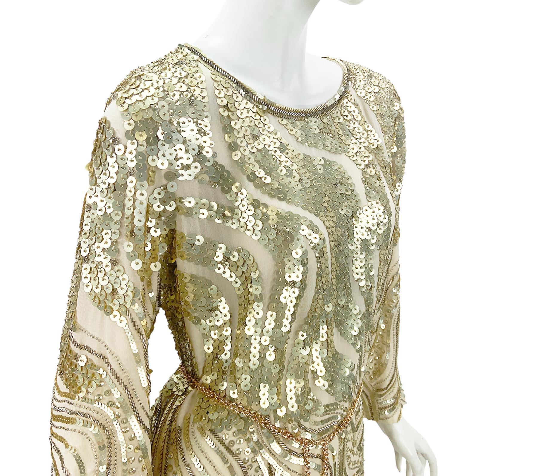 NEU Vintage Oscar de la Renta F/S 2011 Seide Mini Nudefarbenes Abendkleid mit Pailletten US 8 im Angebot 2
