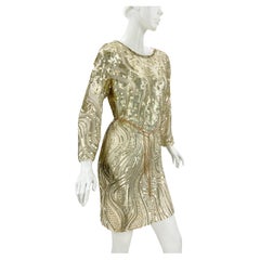 NWT Vintage Oscar de la Renta S/S 2011 Silk Mini Nude Sequin Evening Dress US 8