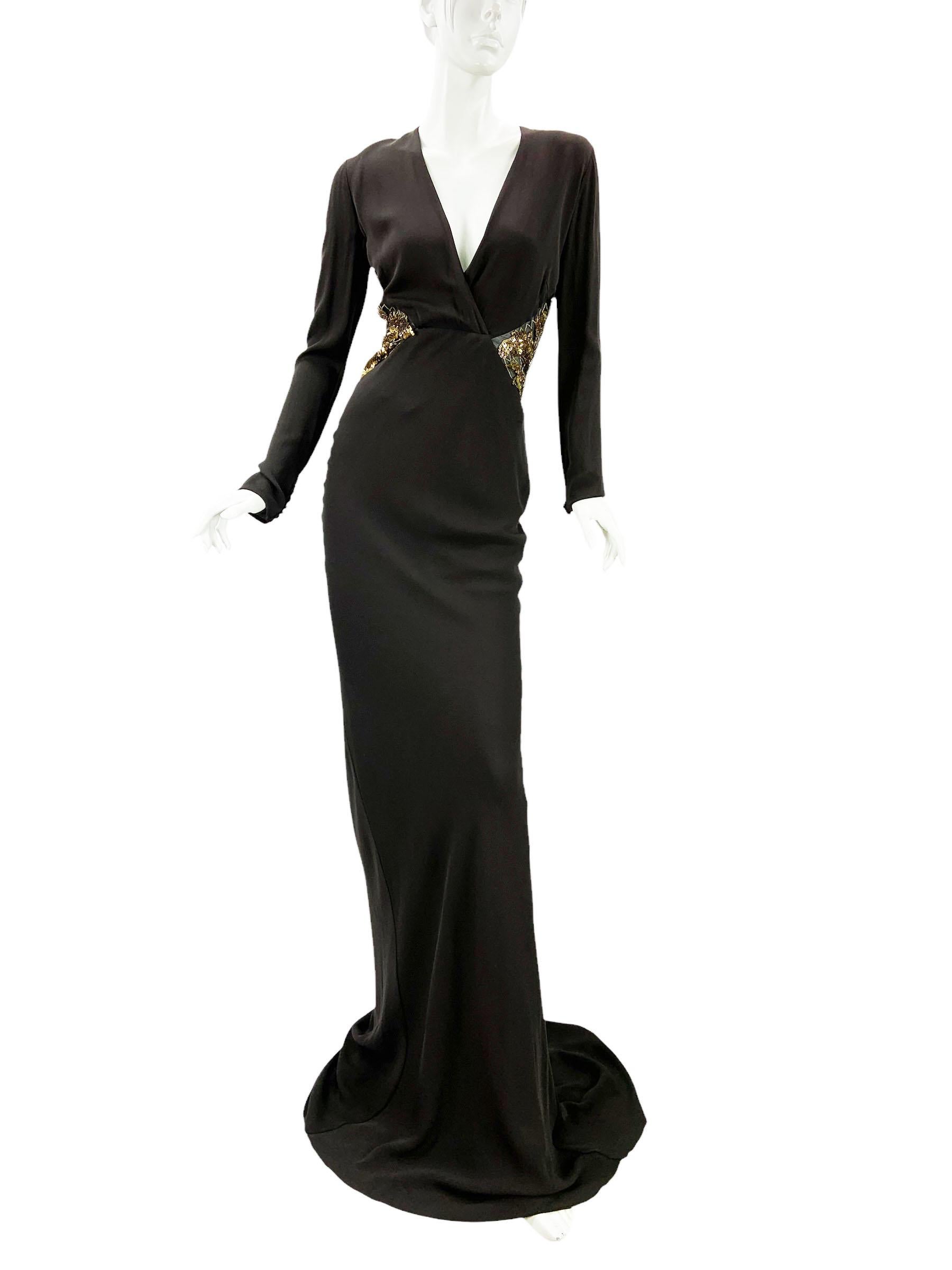 NWT Vintage Roberto Cavalli Silk Brown Illusion Lace Dress
2008 Collection
Italian size 40 ( measurements you can find below )
Brown silk dress bias-cut finished with exquisite Barocco print gold embroidery. Designer was using different shapes of