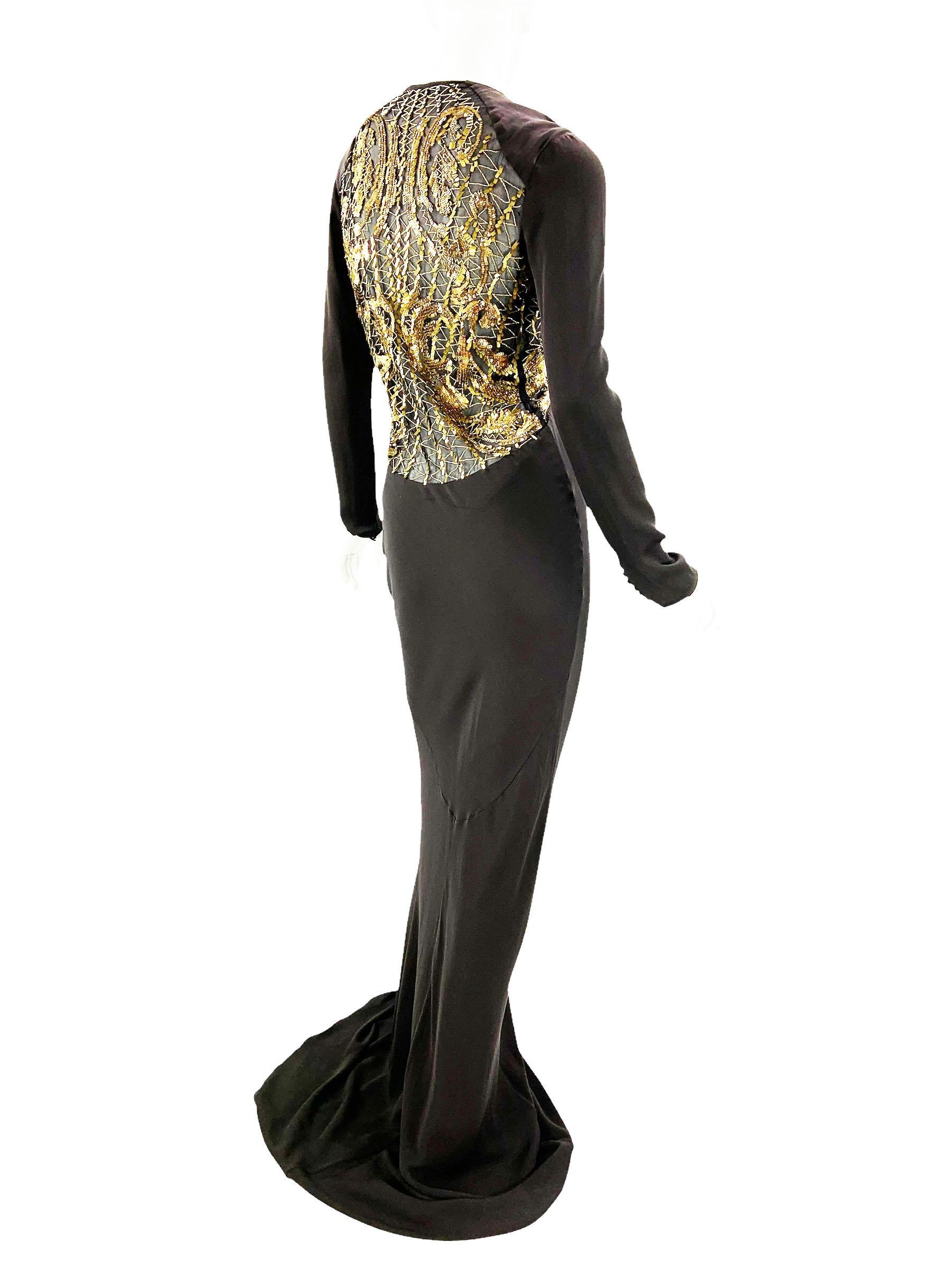 NWT Vintage Roberto Cavalli 2008 Collection Silk Brown Illusion Lace Dress It 40 In New Condition For Sale In Montgomery, TX