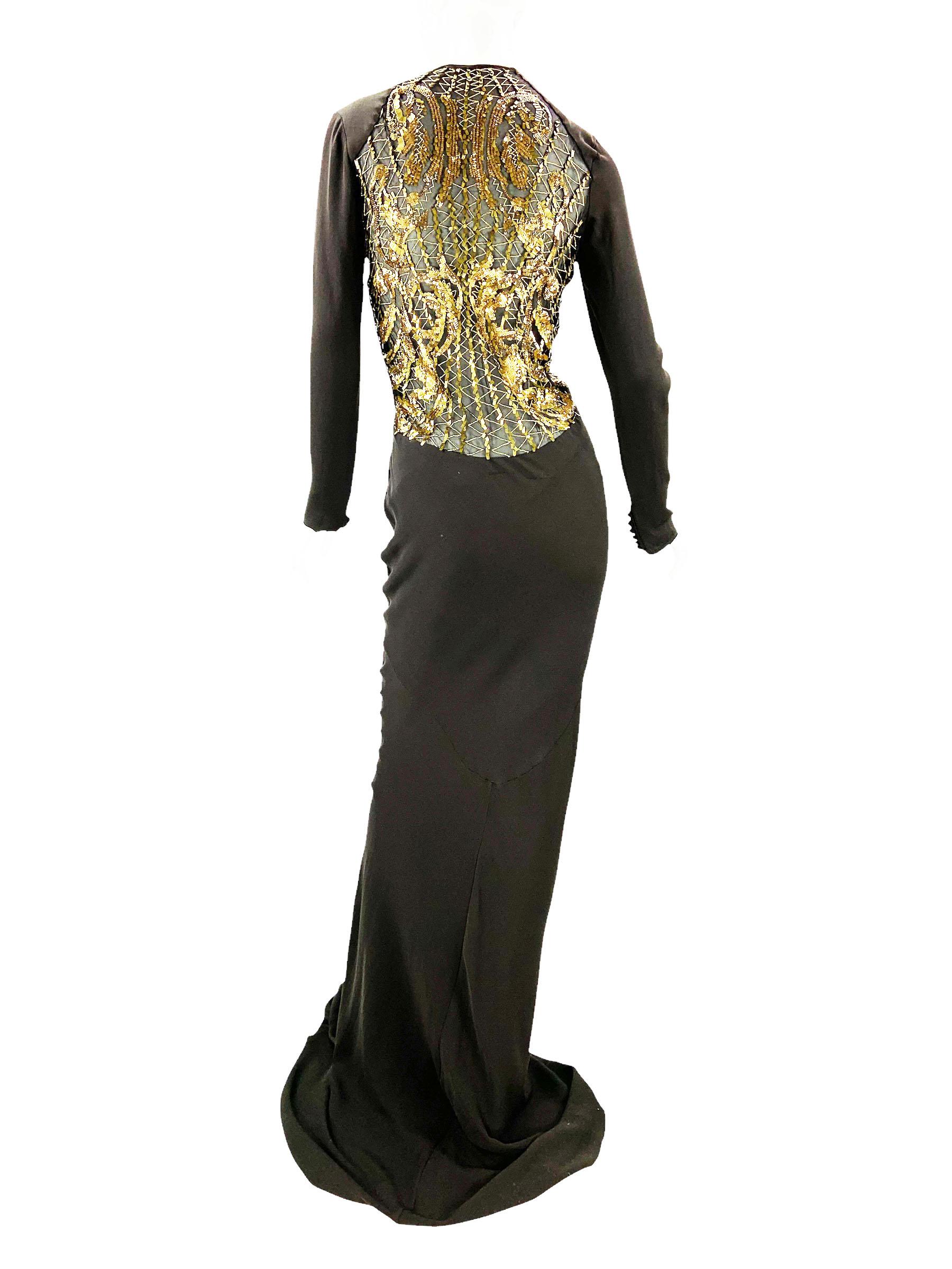 Women's NWT Vintage Roberto Cavalli 2008 Collection Silk Brown Illusion Lace Dress It 40 For Sale