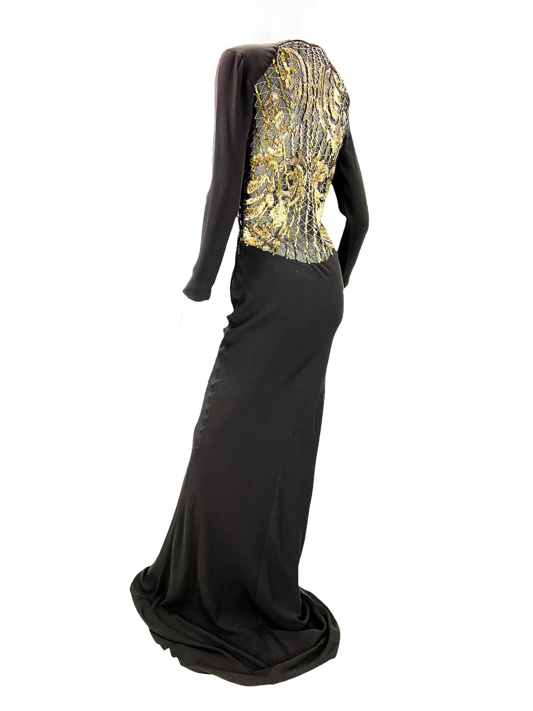 NWT Vintage Roberto Cavalli 2008 Collection Silk Brown Illusion Lace Dress It 40 For Sale 1