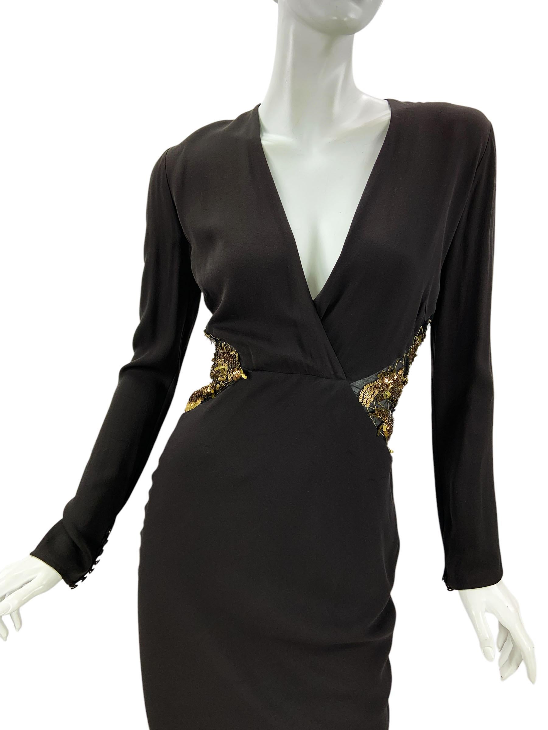 NWT Vintage Roberto Cavalli 2008 Collection Silk Brown Illusion Lace Dress It 40 For Sale 2