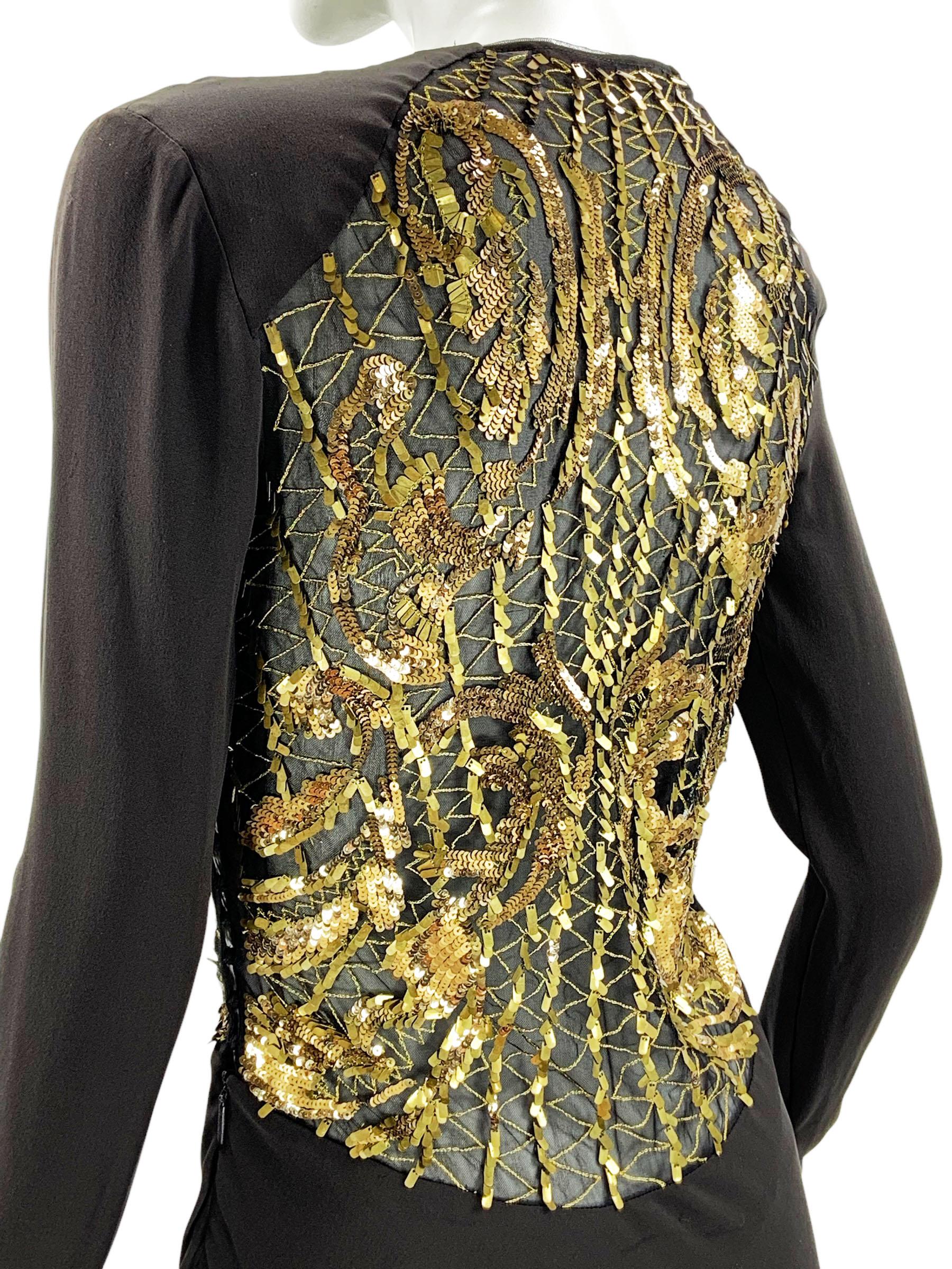 NWT Vintage Roberto Cavalli 2008 Collection Silk Brown Illusion Lace Dress It 40 For Sale 3