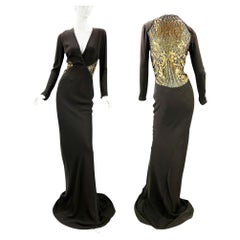 NWT Vintage Roberto Cavalli 2008 Collection Silk Brown Illusion Lace Dress It 40