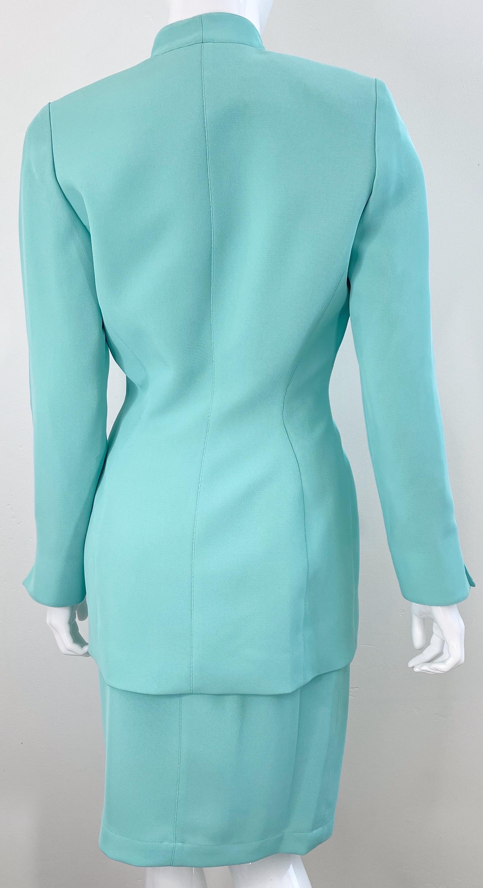 NWT Vintage Thierry Mugler F/W 1988 Mint Blue Size 38 1980s Skirt Suit For Sale 7