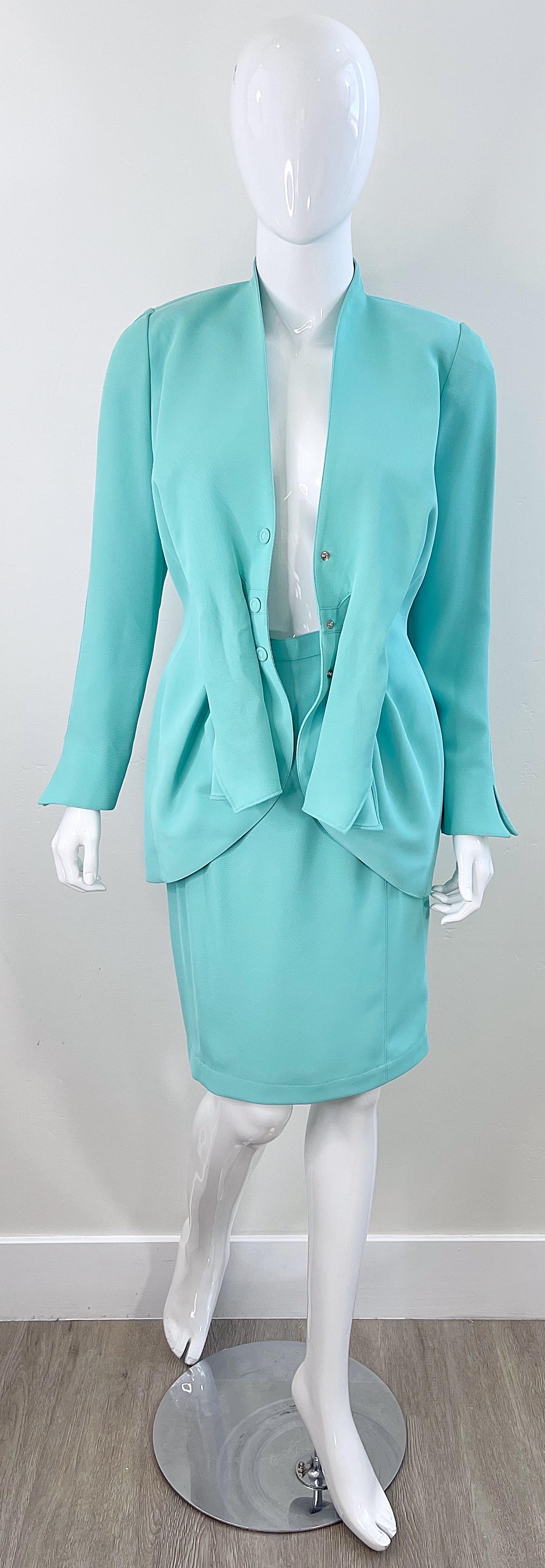 NWT Vintage Thierry Mugler F/W 1988 Mint Blue Size 38 1980s Skirt Suit For Sale 8