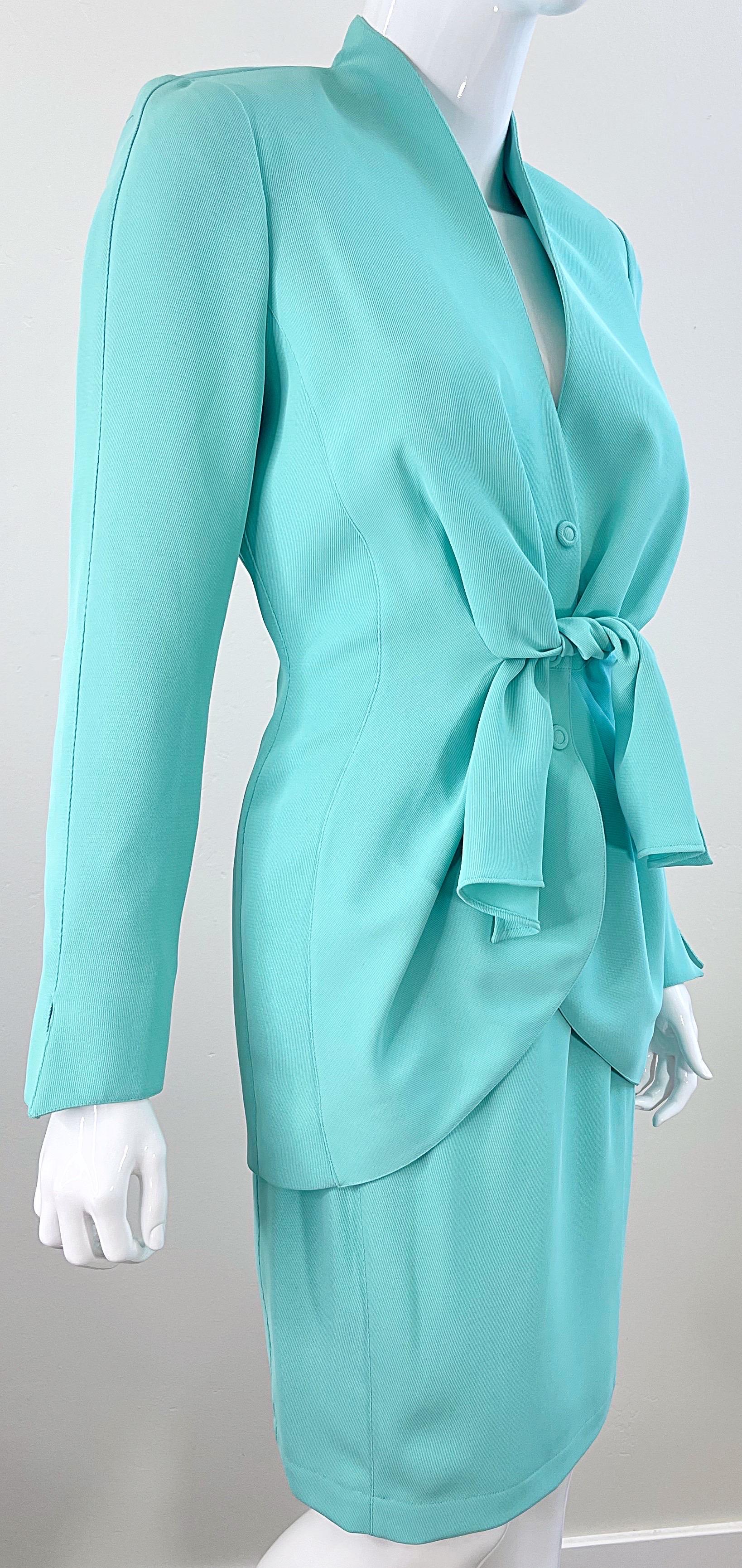 NWT Vintage Thierry Mugler F/W 1988 Mint Blue Size 38 1980s Skirt Suit For Sale 9