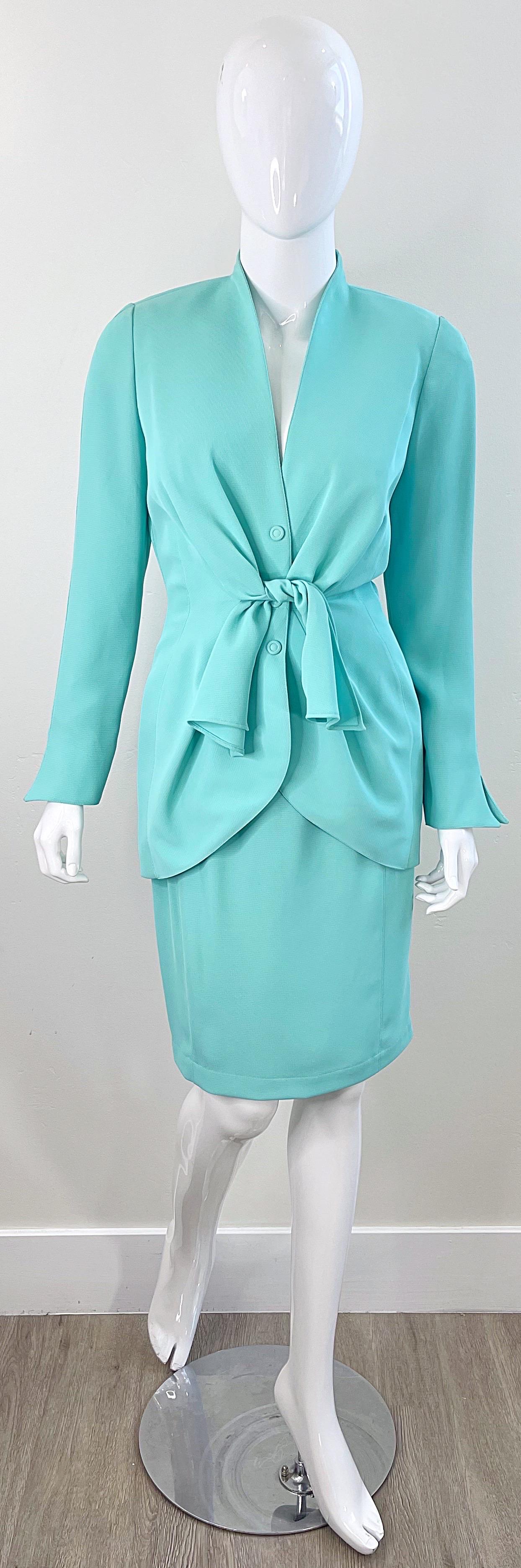 NWT Vintage Thierry Mugler F/W 1988 Mint Blue Size 38 1980s Skirt Suit In New Condition For Sale In San Diego, CA