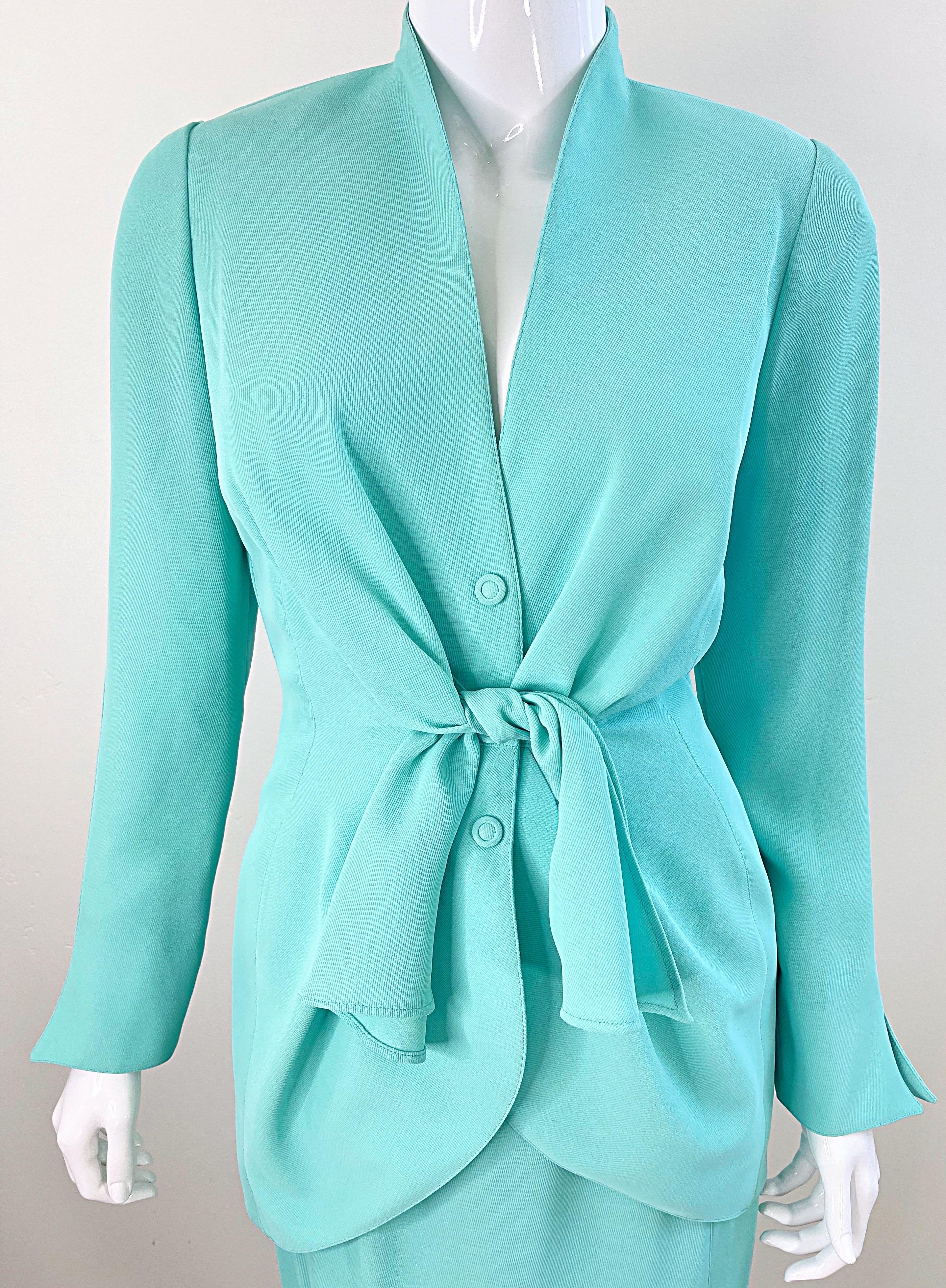 Women's NWT Vintage Thierry Mugler F/W 1988 Mint Blue Size 38 1980s Skirt Suit For Sale