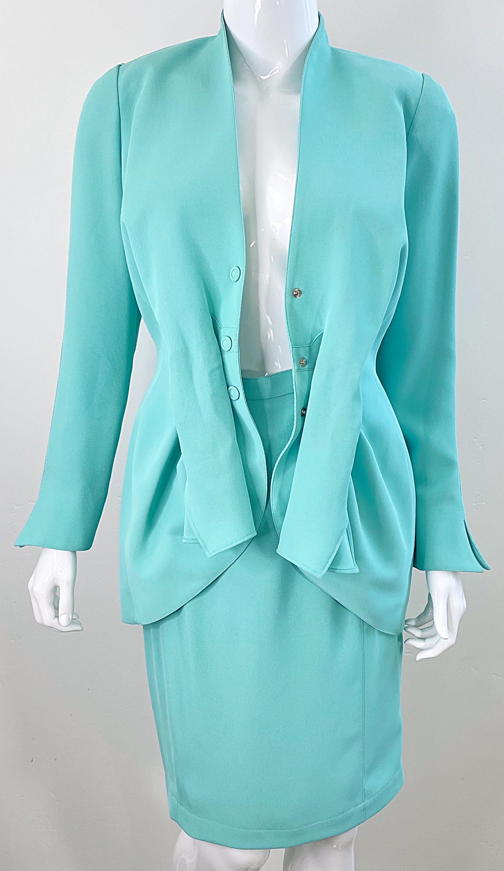 NWT Vintage Thierry Mugler F/W 1988 Mint Blue Size 38 1980s Skirt Suit For Sale 2