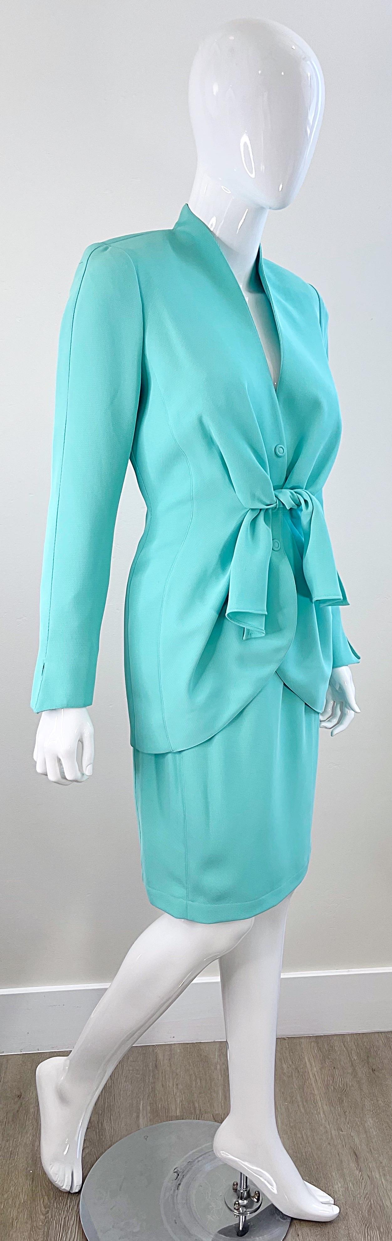NWT Vintage Thierry Mugler F/W 1988 Mint Blue Size 38 1980s Skirt Suit For Sale 3