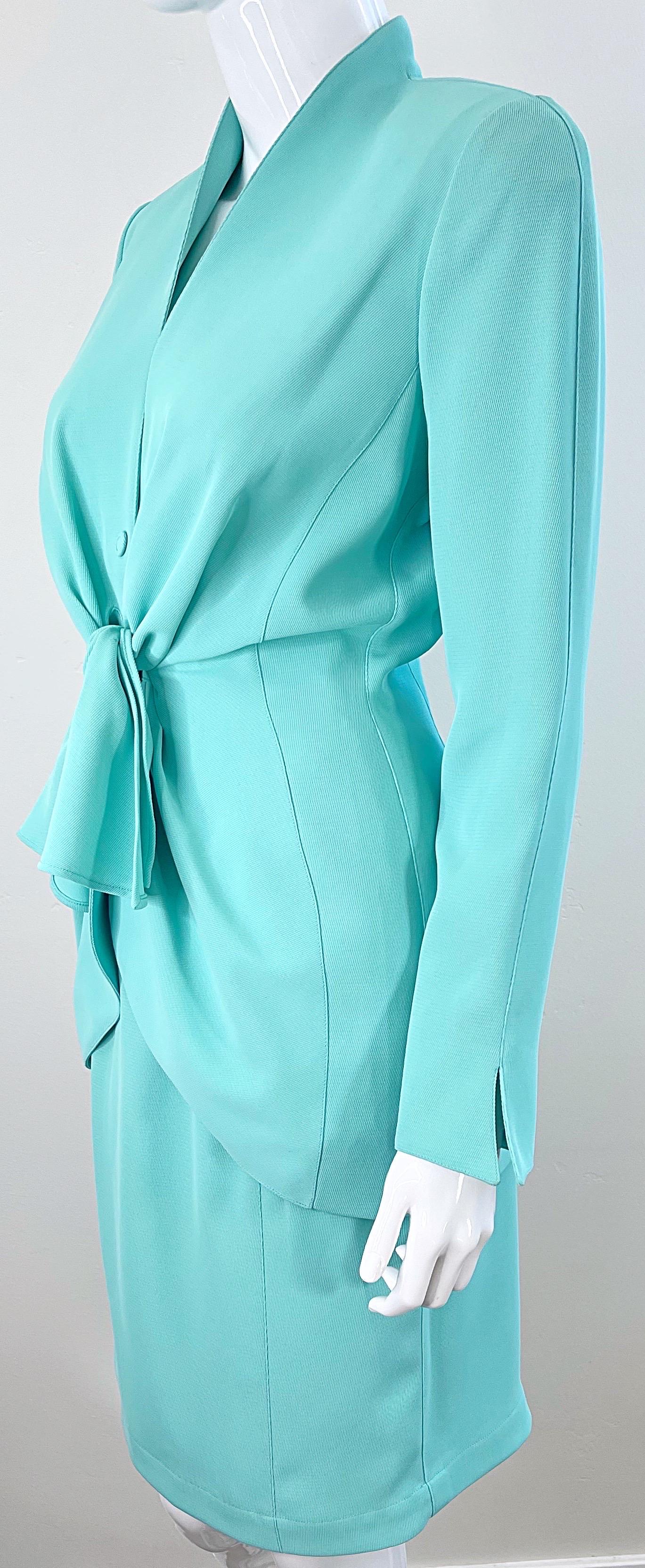 NWT Vintage Thierry Mugler F/W 1988 Mint Blue Size 38 1980s Skirt Suit For Sale 4