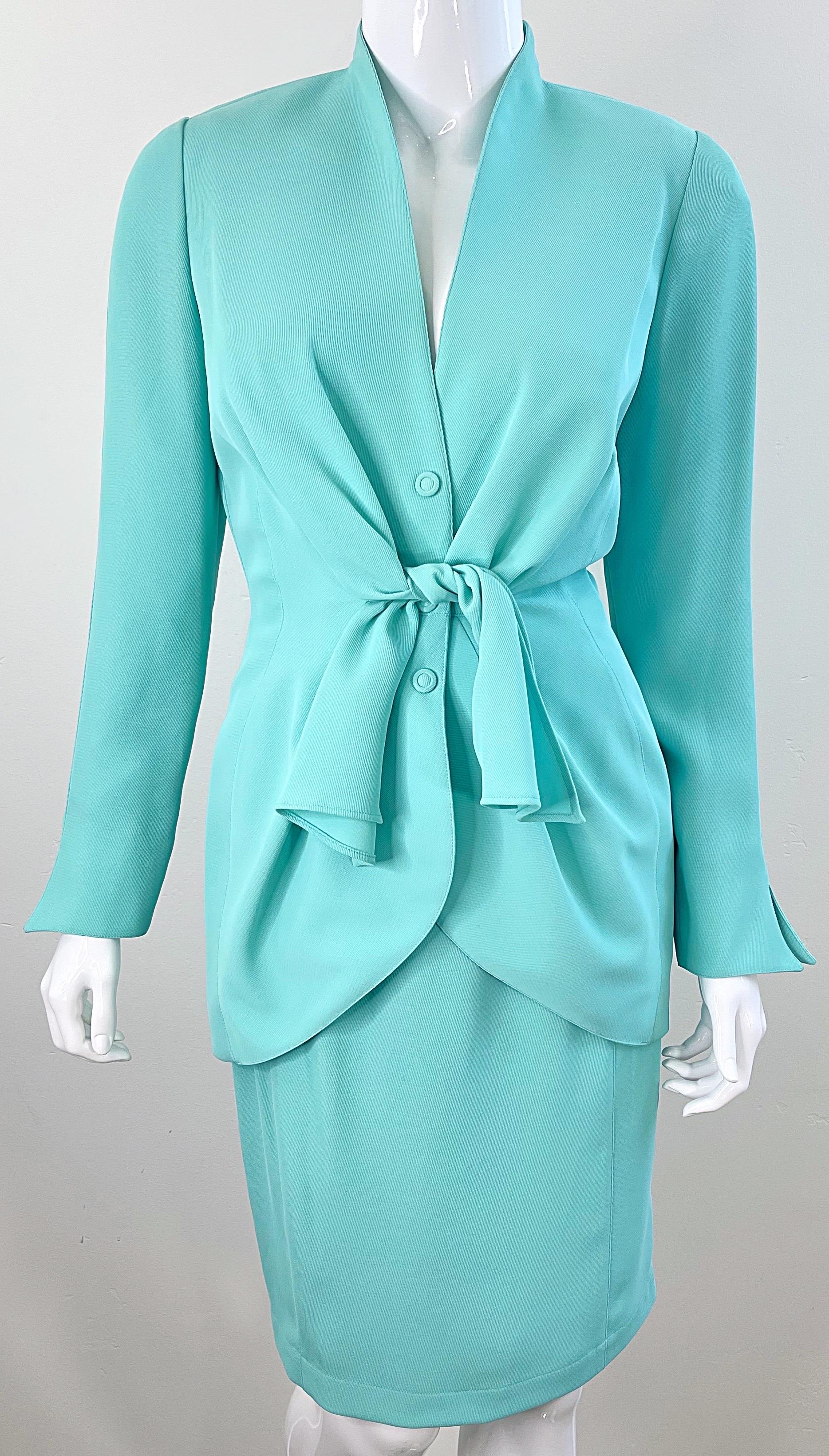 NWT Vintage Thierry Mugler F/W 1988 Mint Blue Size 38 1980s Skirt Suit For Sale 5