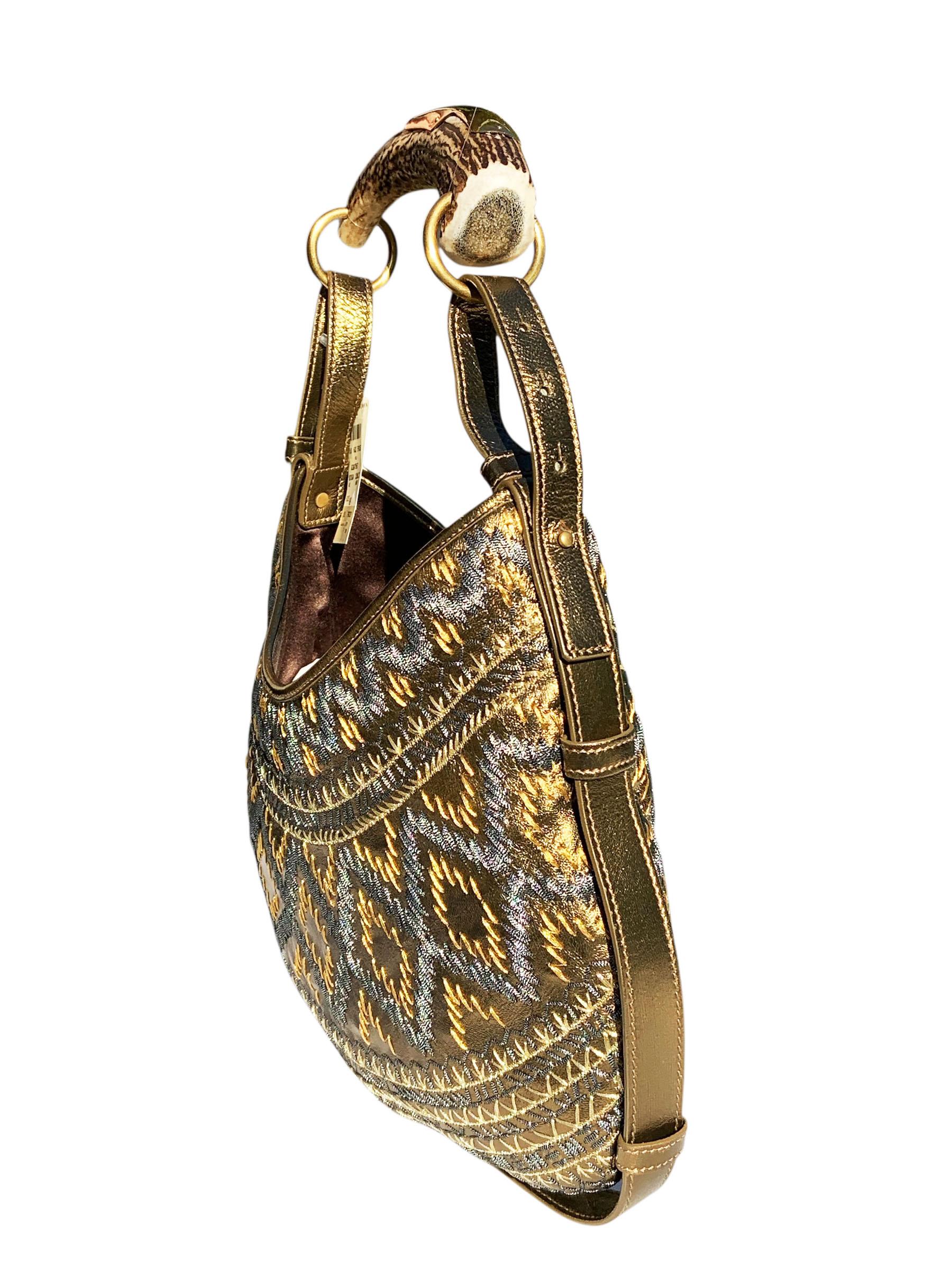 Brown NWT Vintage Tom Ford for Yves Saint Laurent Mombasa Gold Leather Embroidered Bag For Sale