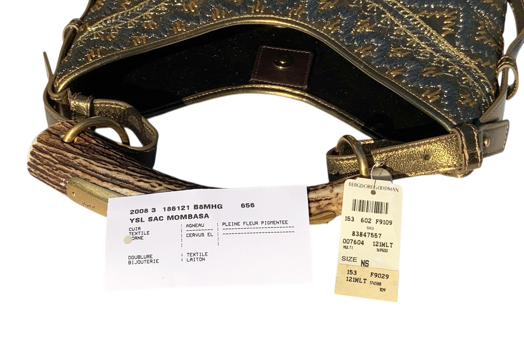 Women's NWT Vintage Tom Ford for Yves Saint Laurent Mombasa Gold Leather Embroidered Bag For Sale