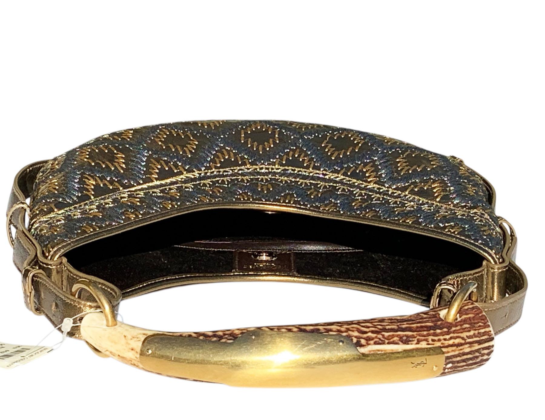 NWT Vintage Tom Ford for Yves Saint Laurent Mombasa Gold Leather Embroidered Bag For Sale 1