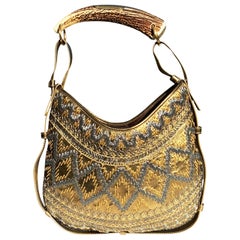 NWT Vintage Tom Ford for Yves Saint Laurent Mombasa Gold Leather Embroidered Bag