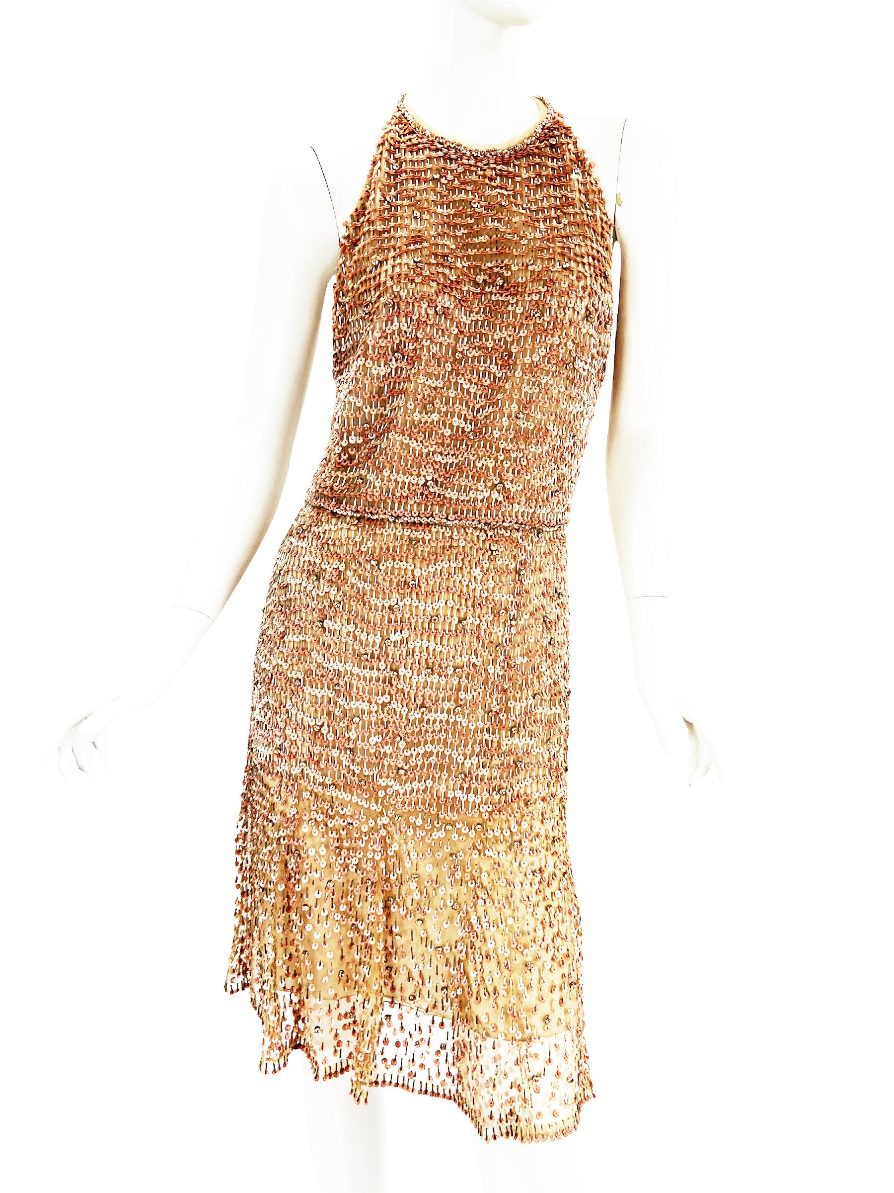 Beige NWT Vintage Valentino Fully Beaded Blush Pink Open Back Cocktail Dress It 40 en vente